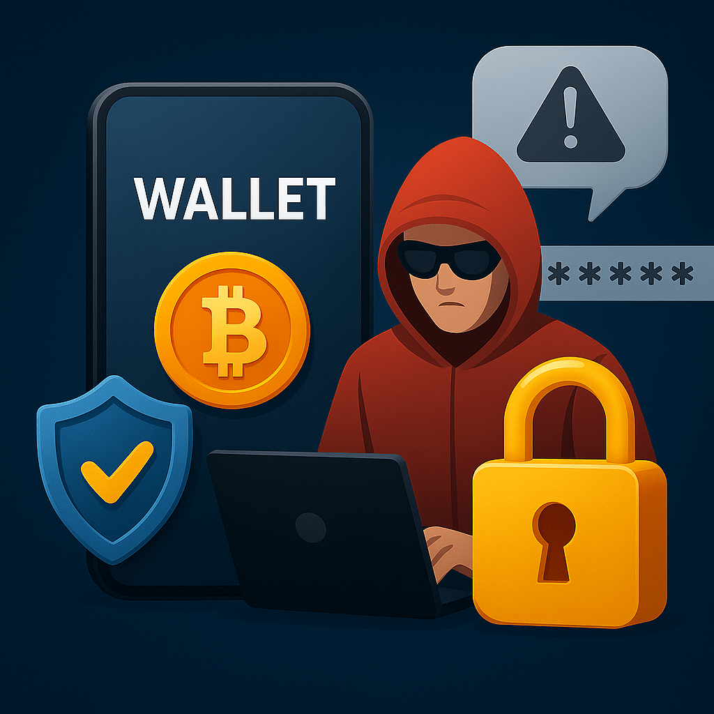駭客試圖入侵熱錢包畫面，顯示比特幣符號、安全鎖與警示標誌，象徵使用TU娛樂城熱錢包需防範資安風險，強化私鑰保護與加密錢包安全性